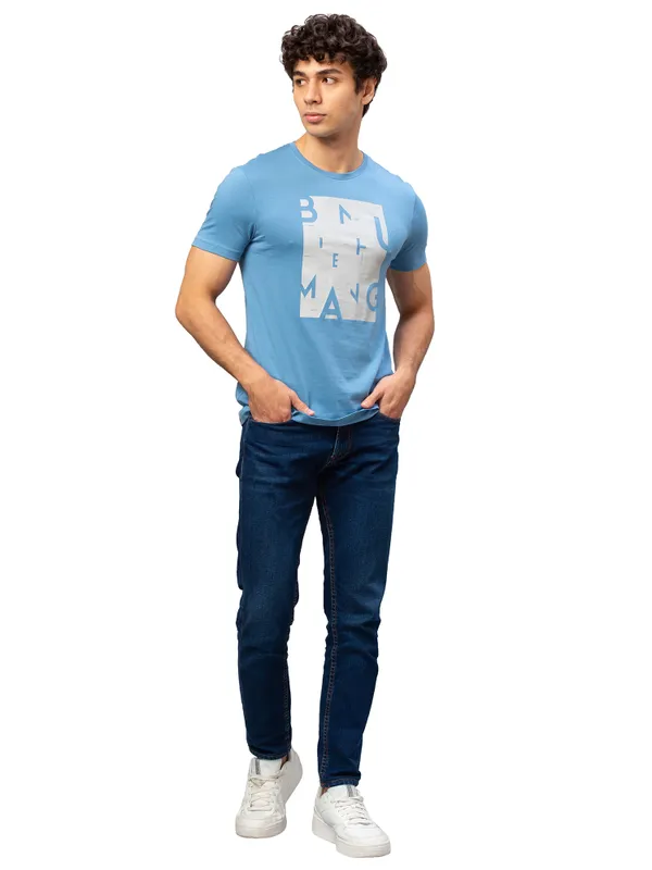 Being Human Regular Fit Men Crew Neck T-Shirts-Blue Jasper